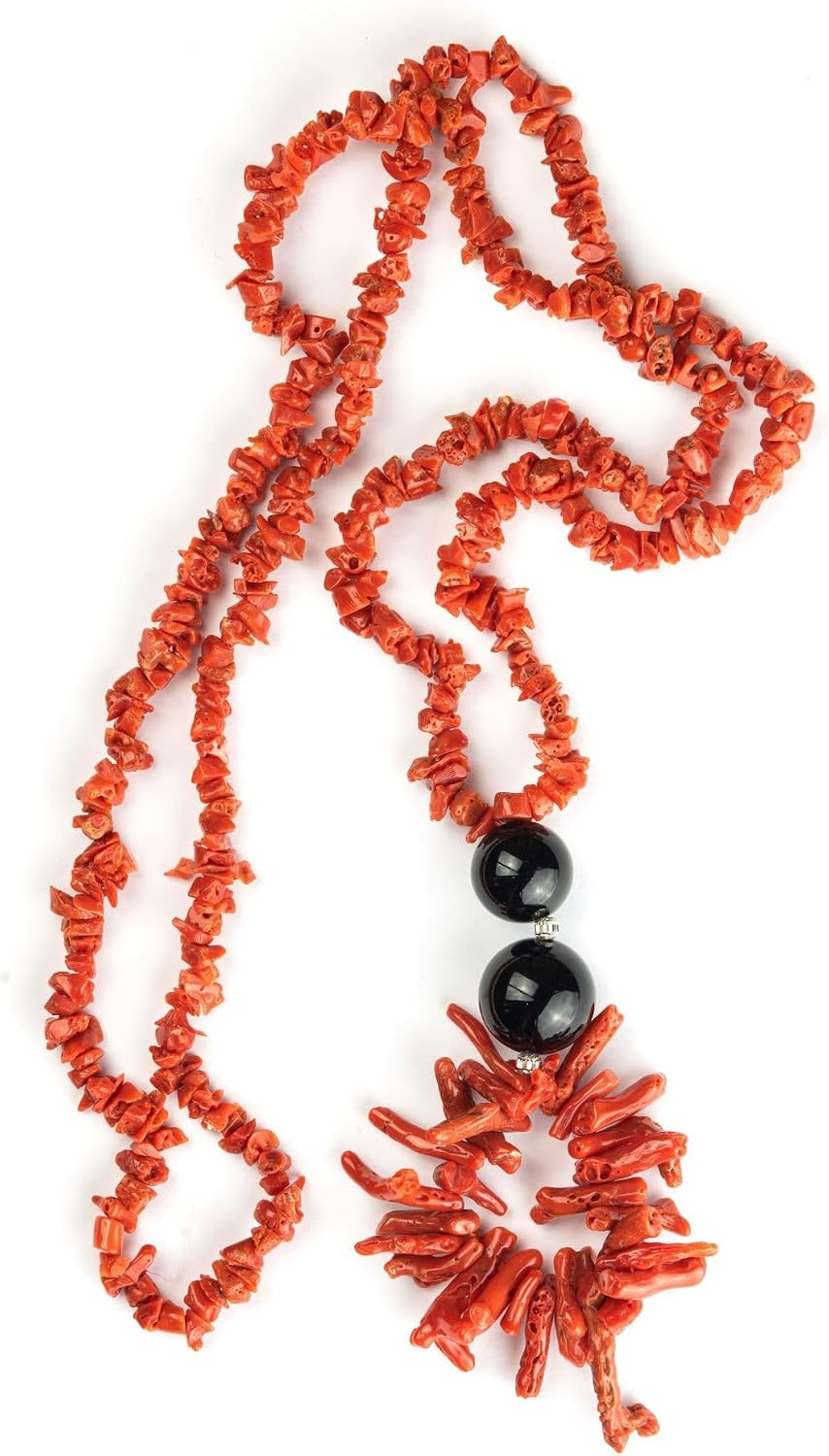 Coral Necklace (From Sardinia Italy) and Black Agate