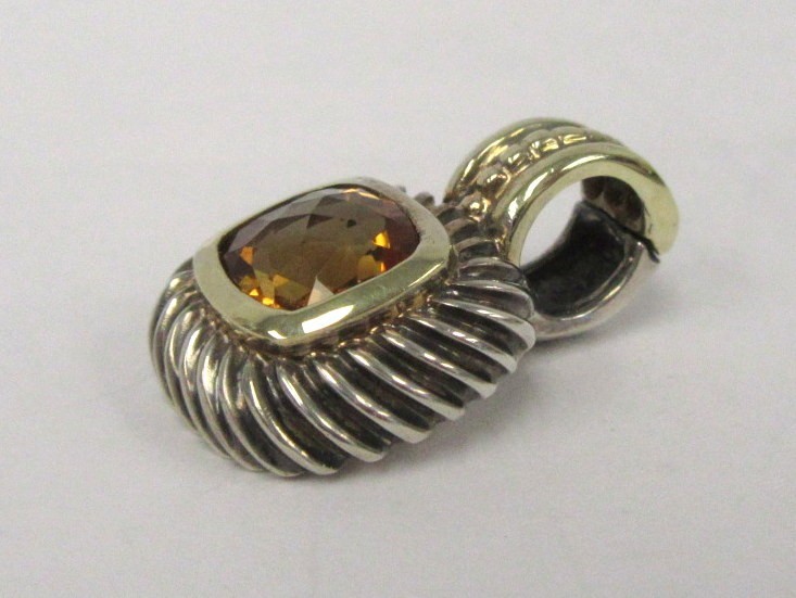 Vintage David Yurman Fluted Albion Sterling Silver 14k Citrine Enhancer Pendant