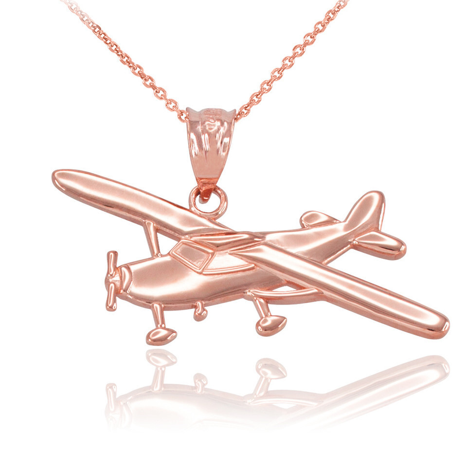 Solid Gold Airplane Pendant Necklace (Available in Yellow/Rose/White Gold)