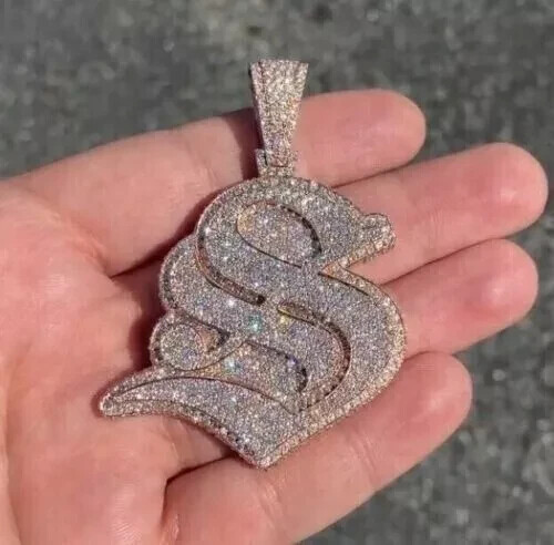 2.70Ct Lab-Created Diamond Round S Letter Custom Pendant 14K Rose Gold Plated