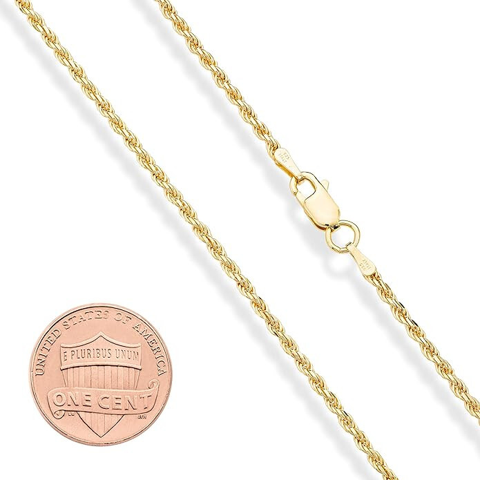 Rope Chain Braided Necklace Solid Gold Plated 2mm for Men Women 20″ Daily Wear