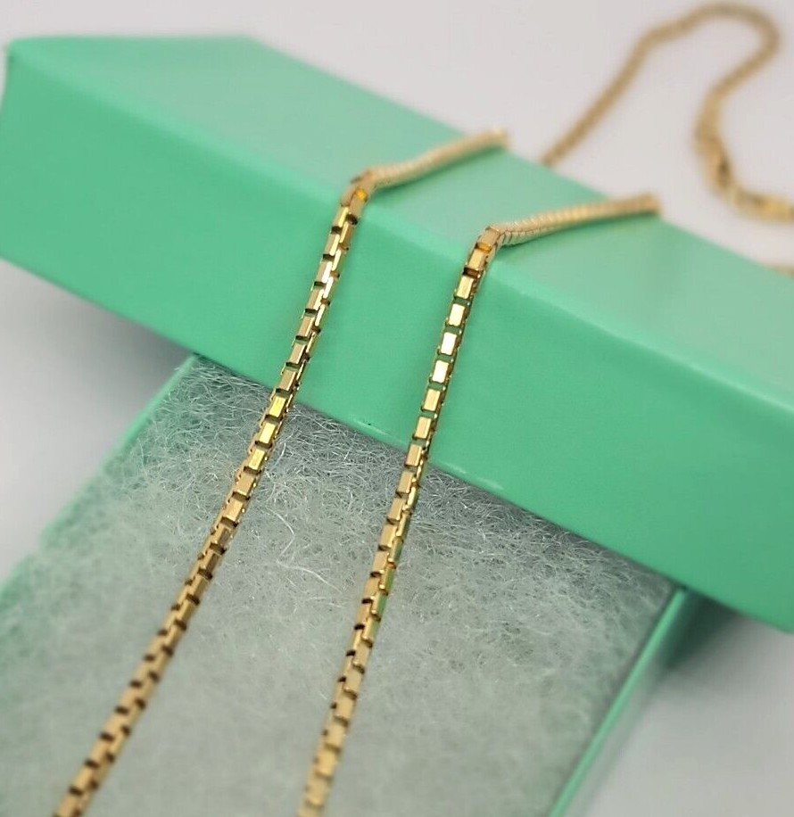 Authentic 14K Solid Yellow Gold Box Chain Necklace 0.55mm-2.5mm All Size 16″-30″
