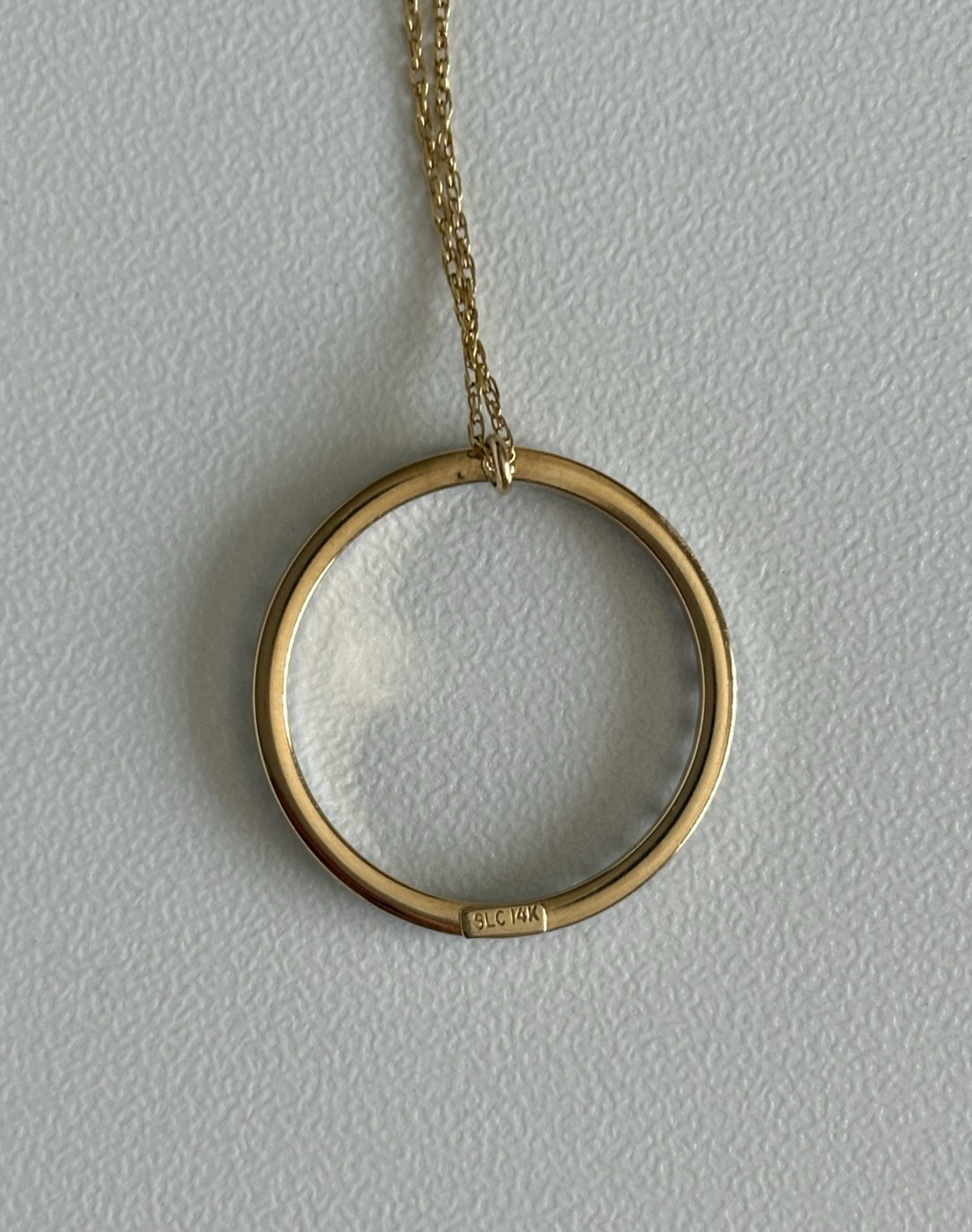 14k Yellow and White Gold Round Circle Pendant 18” Chain Necklace Designer SLC