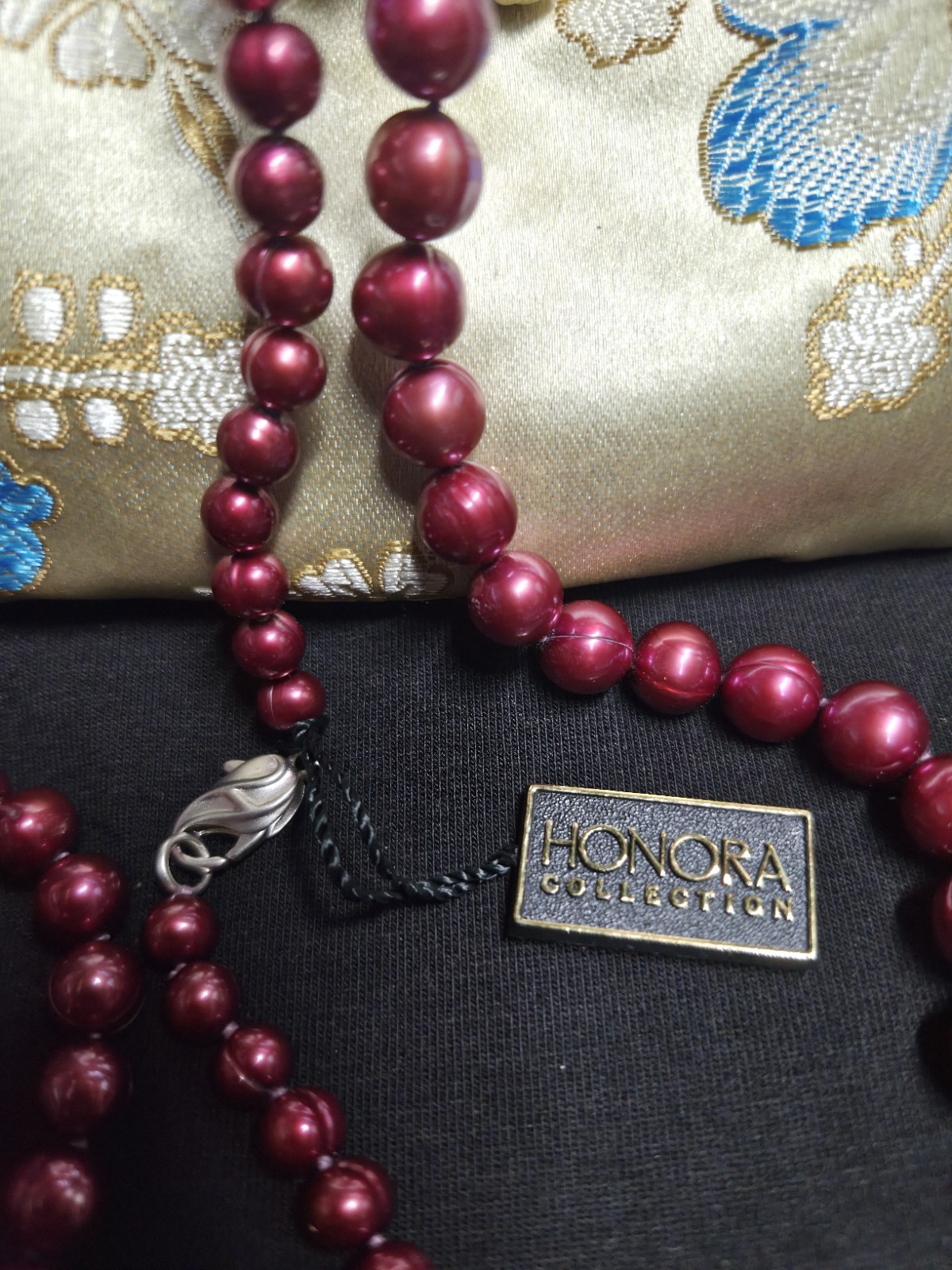 Honora Cranberry Red 30″ Long Cultured Pearl Strand Necklace .925 Clasp W Pouch