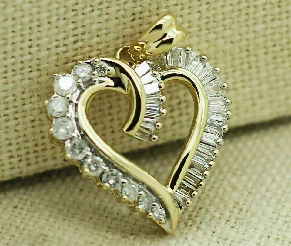 2Ct Baguette Cut Lab Created Diamond Love Heart Pendant 14k Yellow Gold Plated