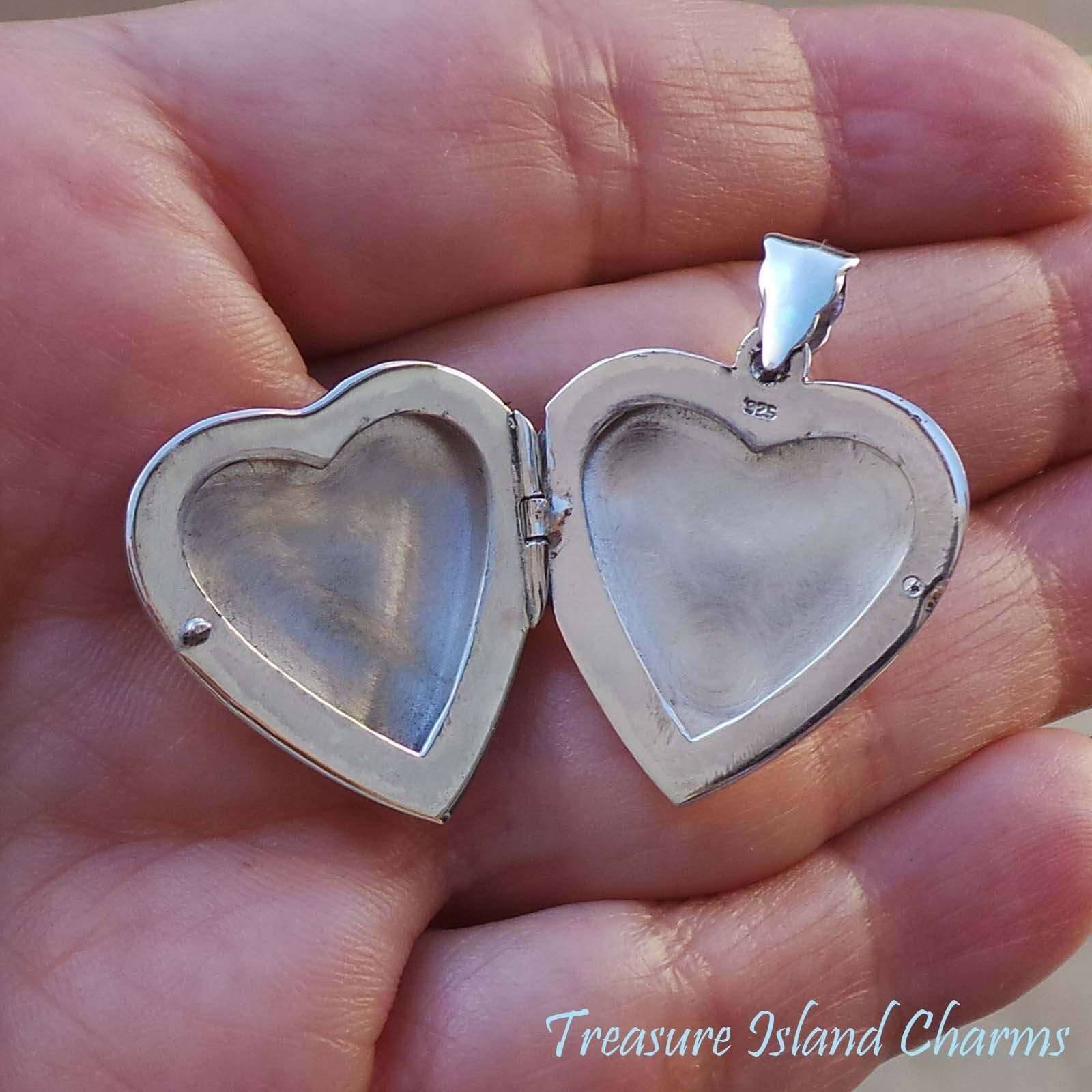Heart 2-Photo Locket 925 Solid Sterling Silver Pendant High Polished Opens