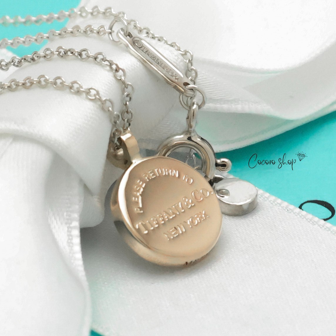 Authentic Tiffany & Co. Return to Round Necklace Silver 925 & Rubedo w/Pouch