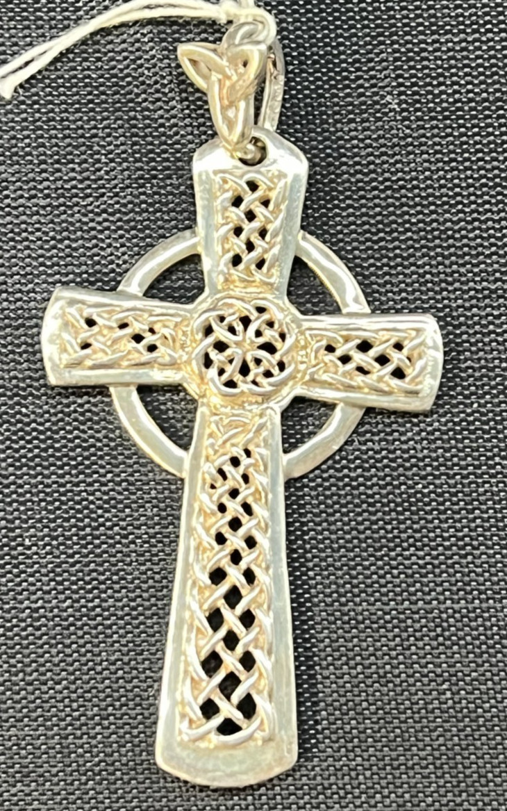 Sterling Silver 925 Irish Celtic Knot Cross Pendant Ireland Openwork 2.25″ Long