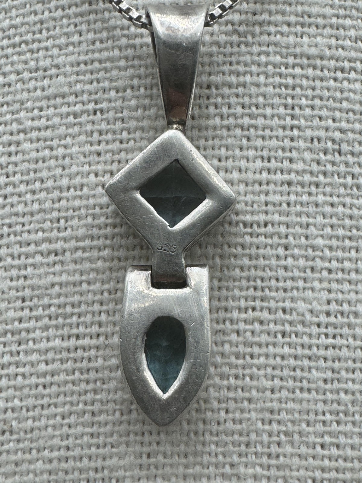 Sterling Silver 925 Blue Stone Teardrop Pendant Necklace Box Chain Italy Womens