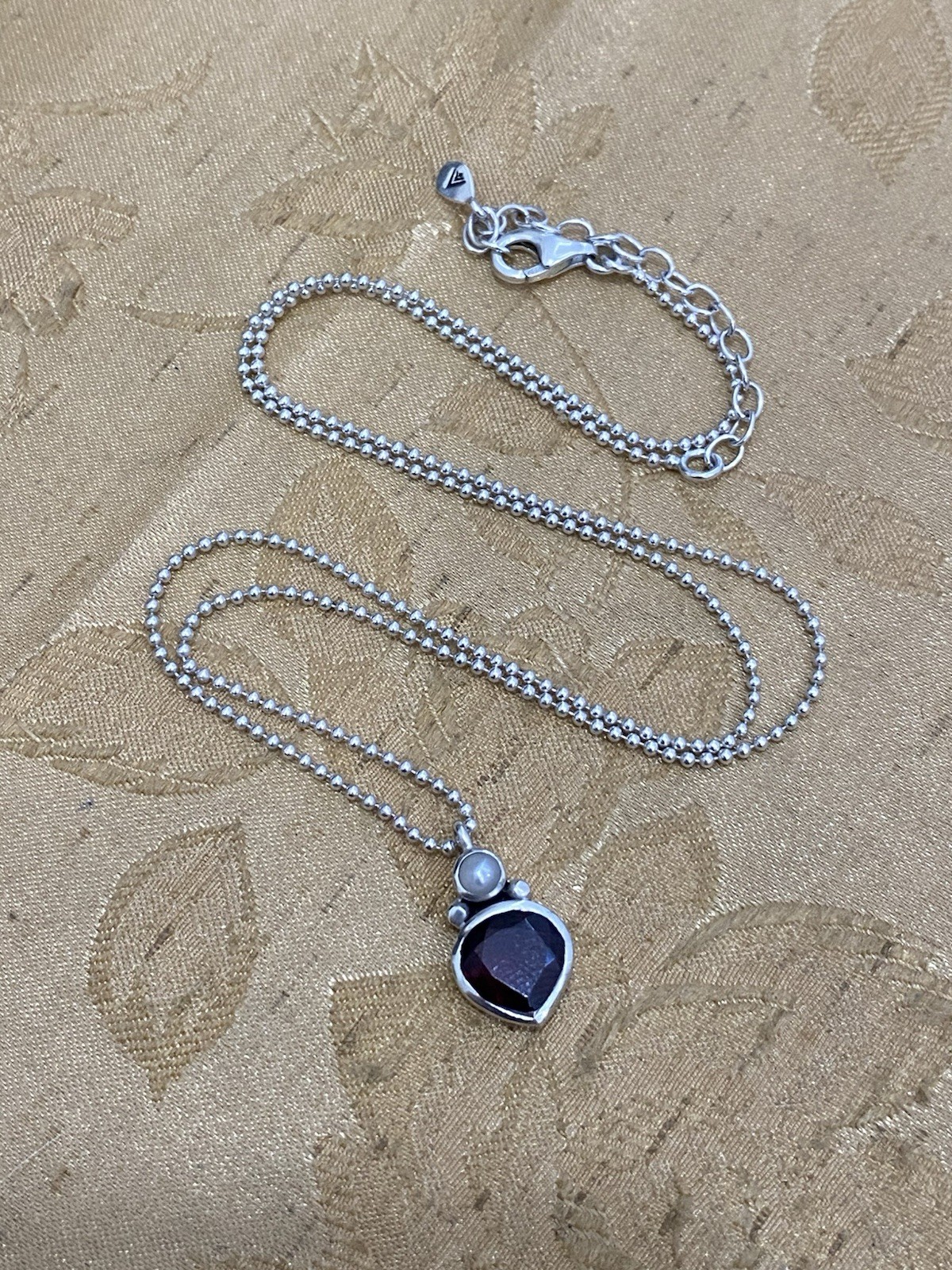 Sterling Silver 925 Signed Silpada Garnet And Pearl Heart Pendant Necklace 19”