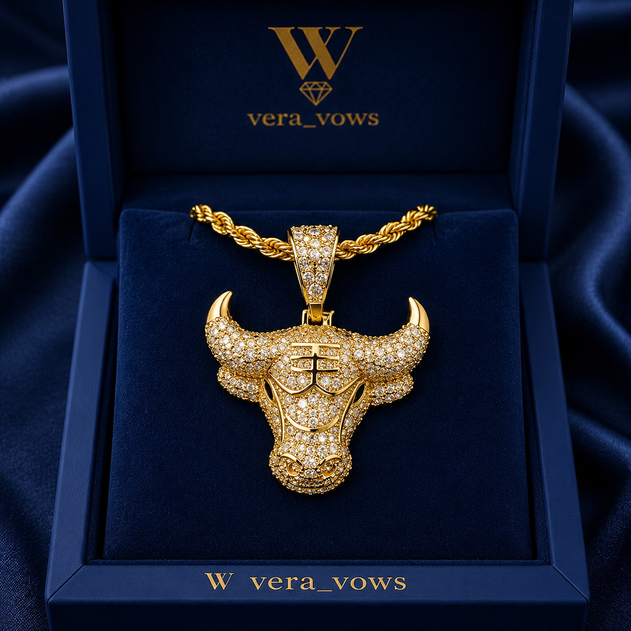 2 Ct Round Lab Created Moissanite Men’s Bull Pendant 14k Yellow Gold Plated