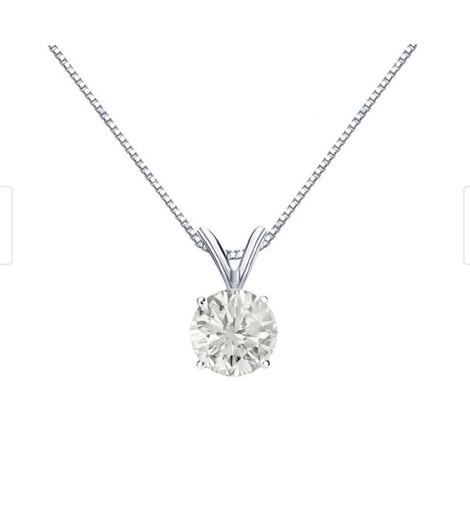 1Ct Round Brilliant Cut Moissanite 14K White Gold Solitaire Pendant 18″ Necklace