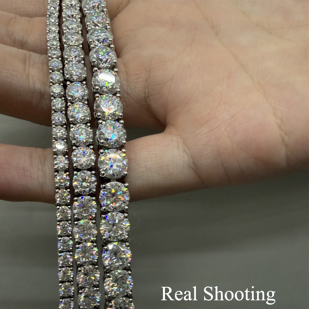 US 4mm D VVS1 MOISSANITE Tennis Chain Necklace – 925 Sterling Silver – Men Women