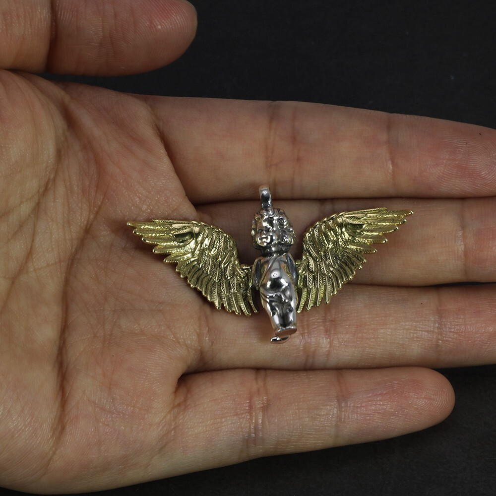 Male Angel Cherab Cupid .925 Sterling Silver Winged Deity Ghost Pendant Jewelry