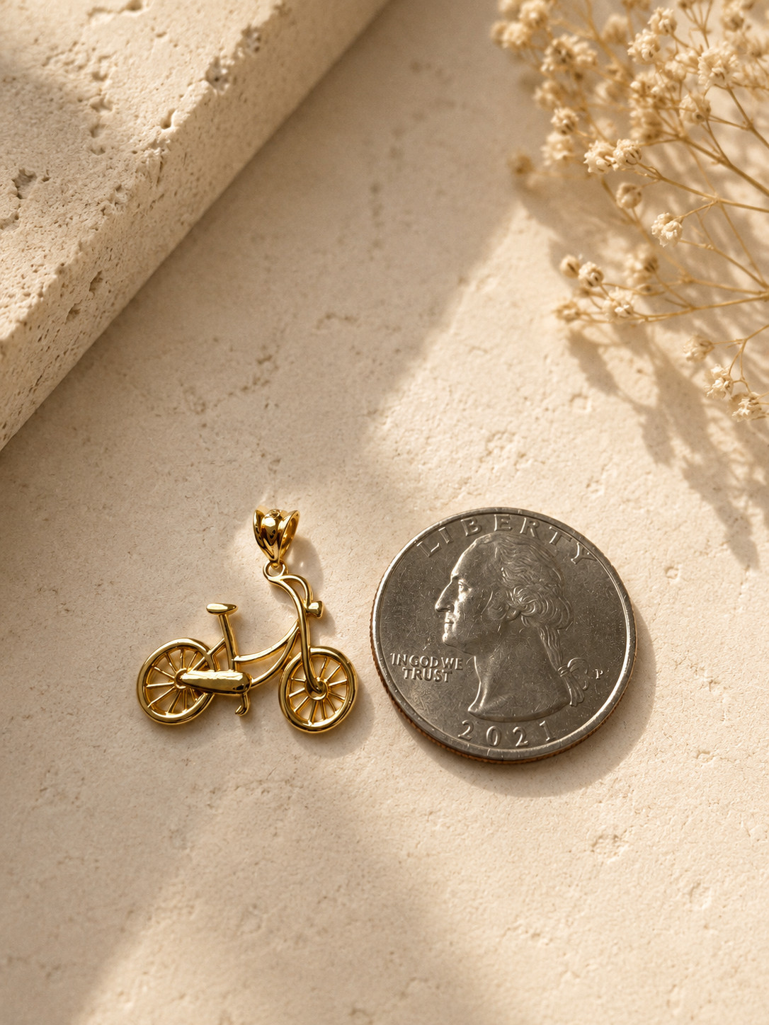 Real 14K Yellow Gold Bicycle Pendant Bike Charm Cyclist Sports Women Men Gift