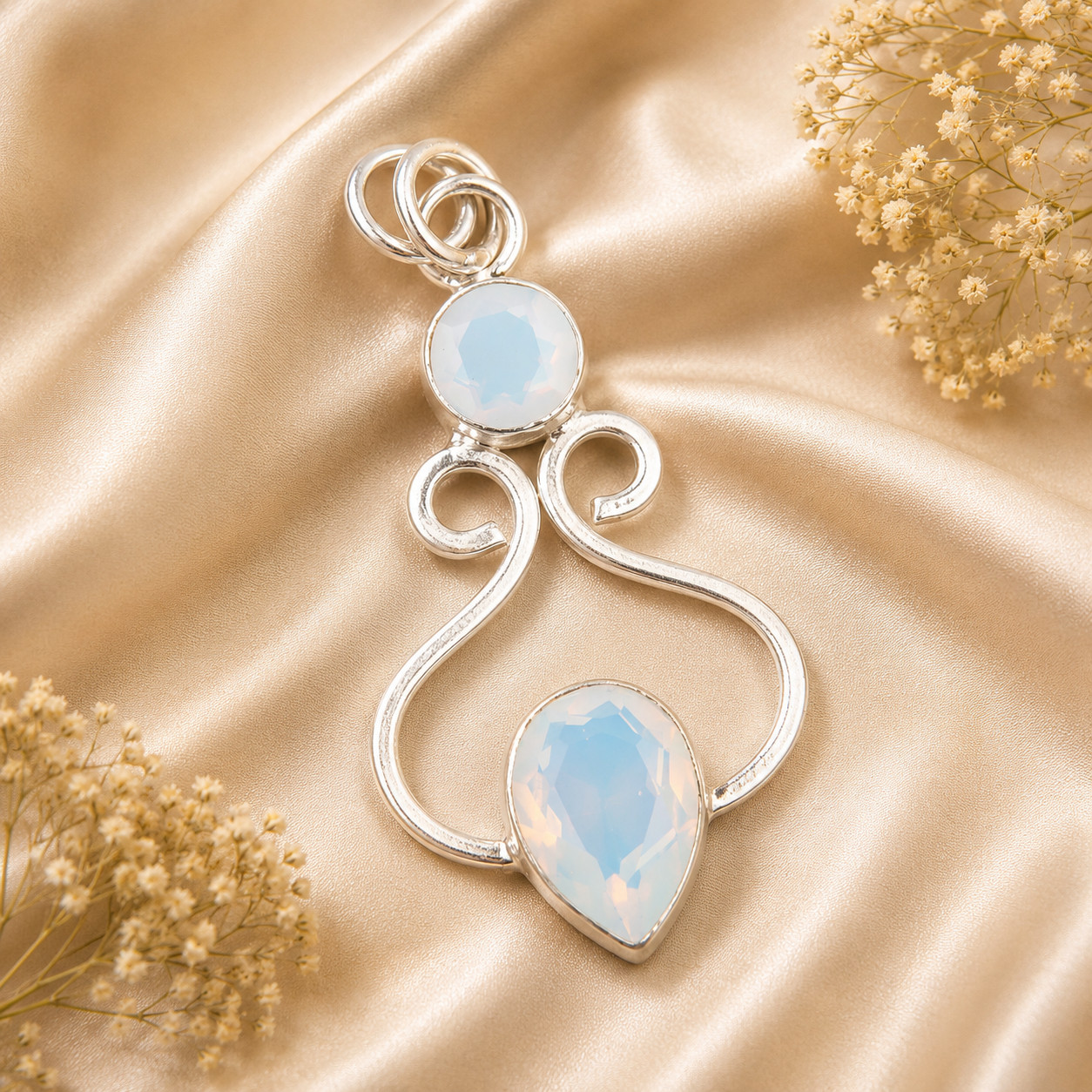 Milky Opal Gemstone 925 Sterling Silver Necklace Pendent 1.60″ Gift For Sister