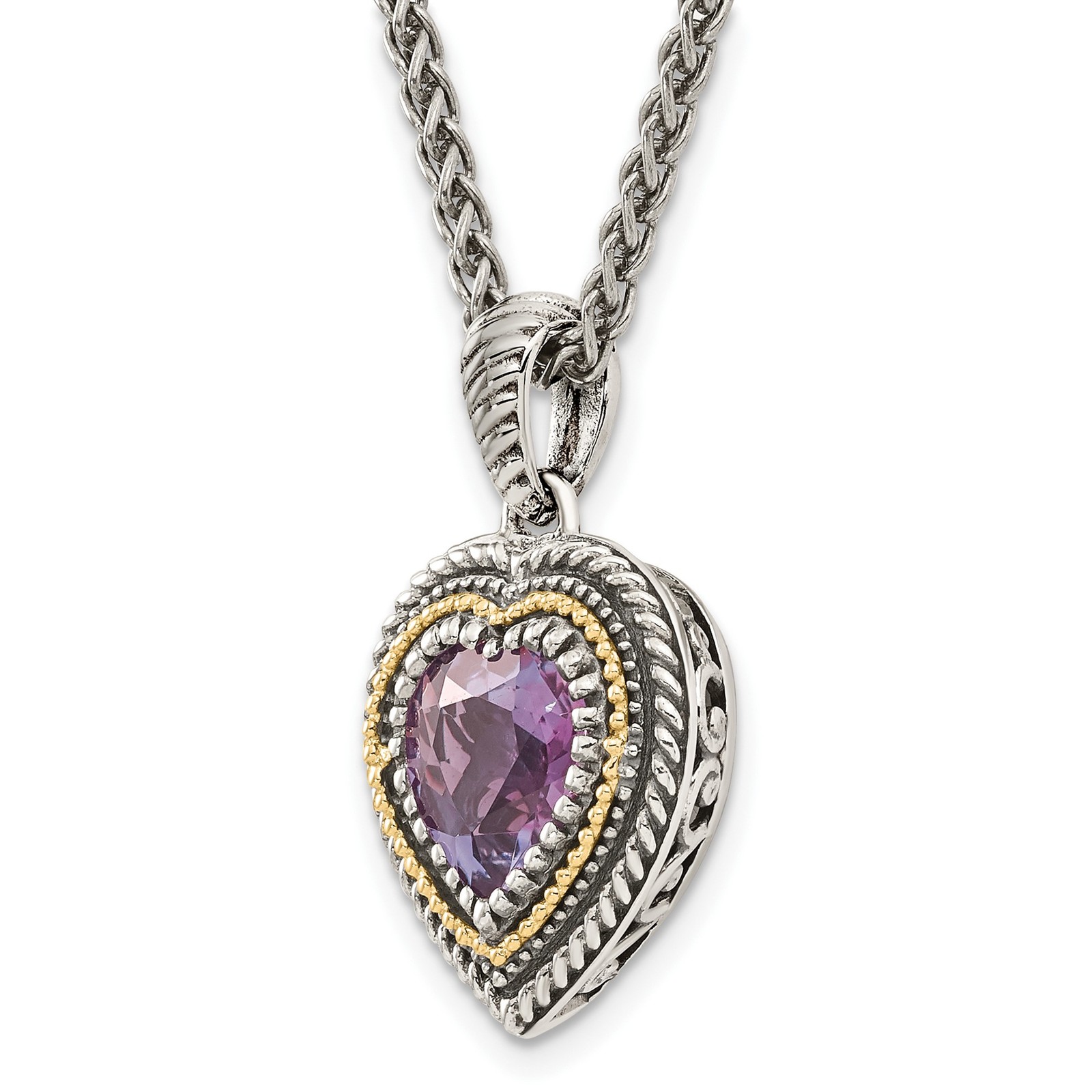 14K/Silver Two-Tone Sterling Silver w/ 14K Accent 18 in Antiqued Chain Necklace