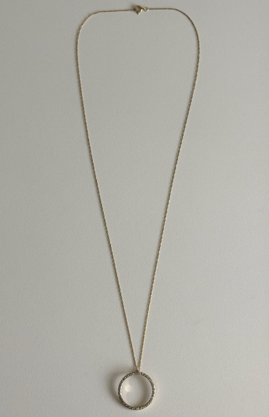 14k Yellow and White Gold Round Circle Pendant 18” Chain Necklace Designer SLC