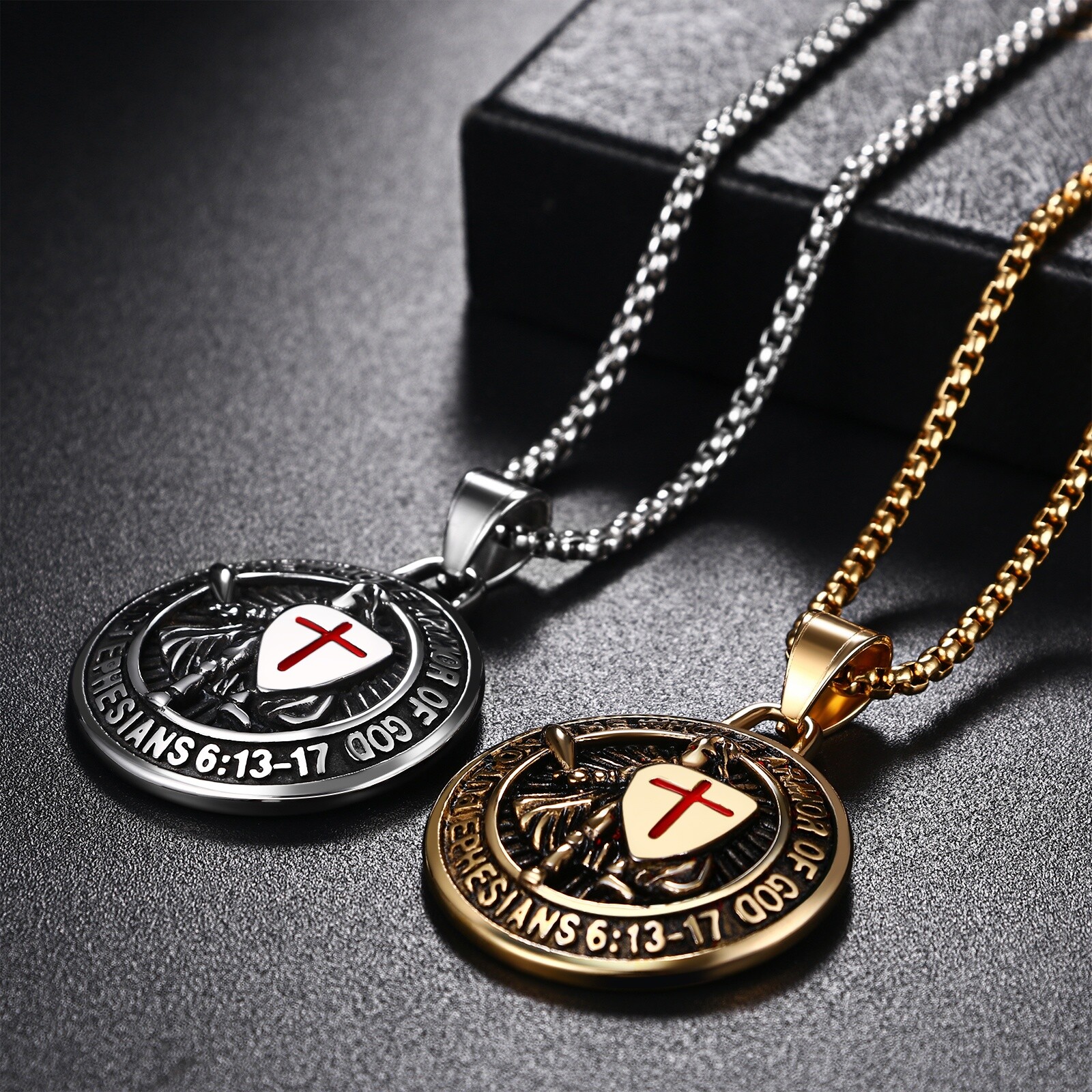 Round Shield Archangel Saint Michael Stainless Steel Medal Amulet Men’s Necklace