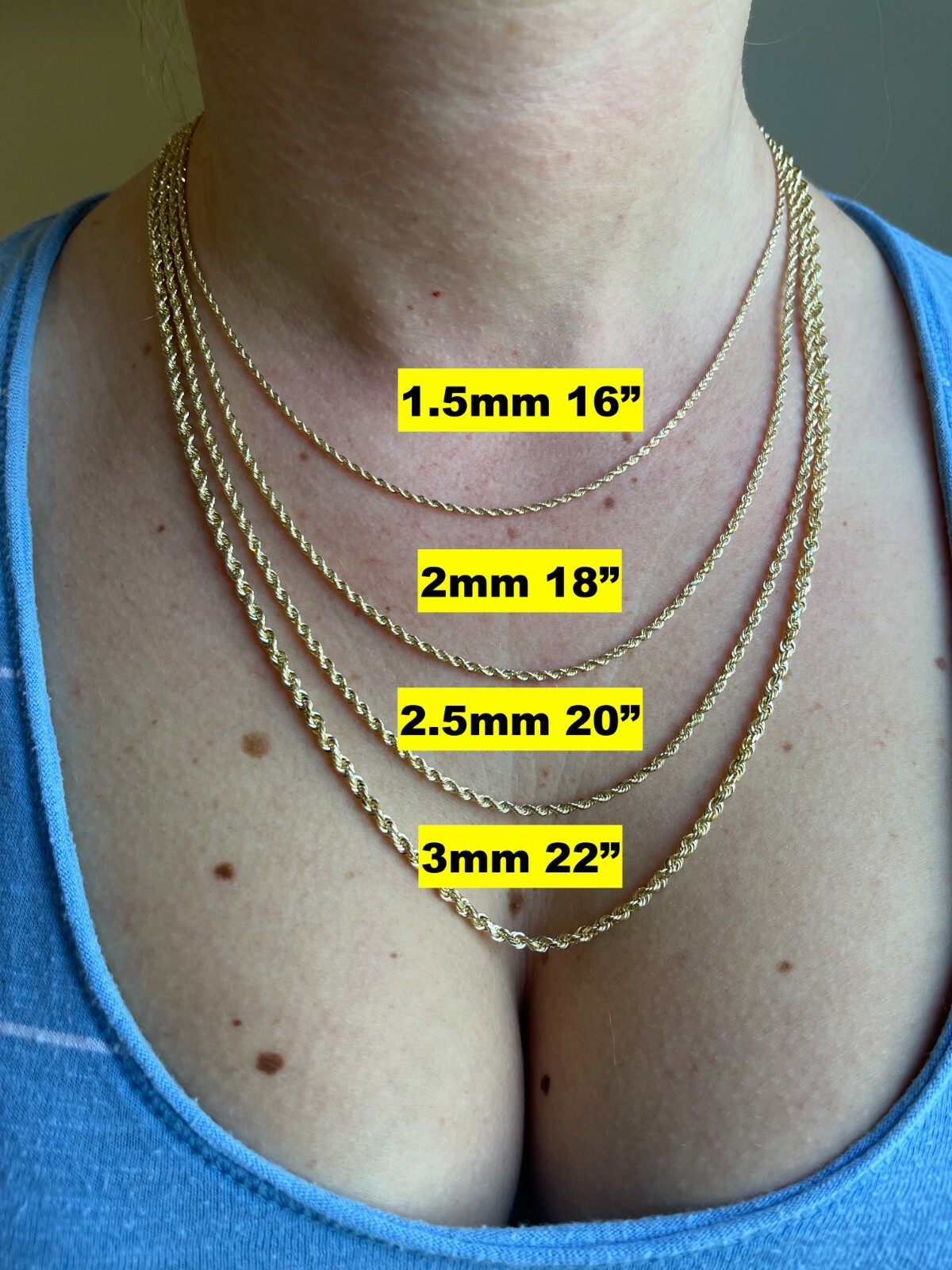 Men’s Women’s Real 10k Yellow Gold Solid Rope Chain Necklace 1.5mm-6mm