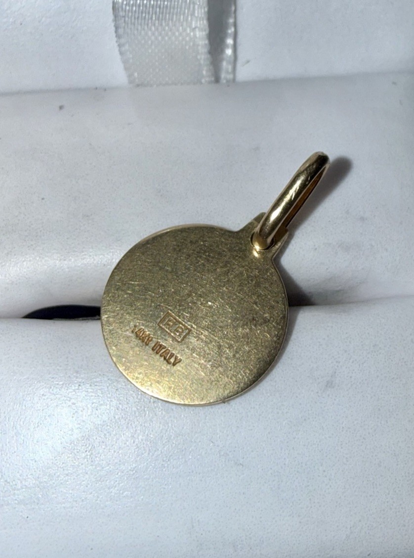 ESTATE Solid 14K Gold Saint Christopher Religious Circle Pendant ITALY