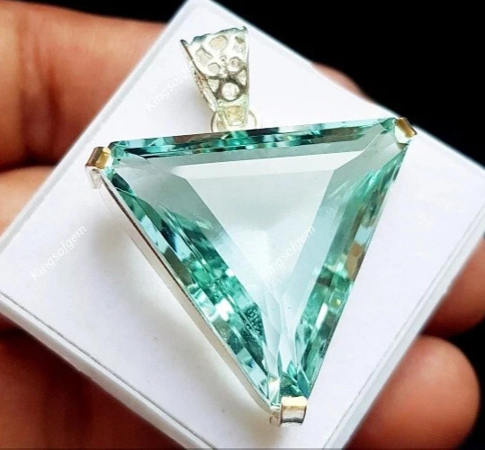 64 Ct Trillion Aquamarine Natural Topaz 925 Solid Silver Pendant Loose Gemstone