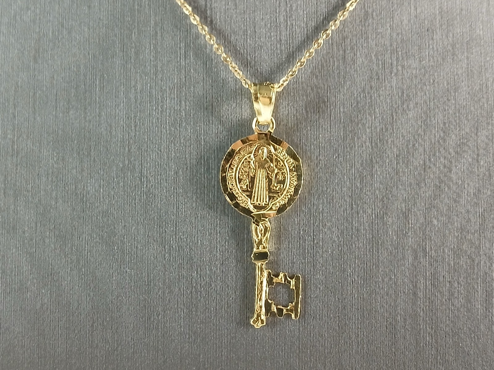 Womens Sterling Silver Gold Tone Saint Benedict Key Pendant Necklace 3.1g E3681