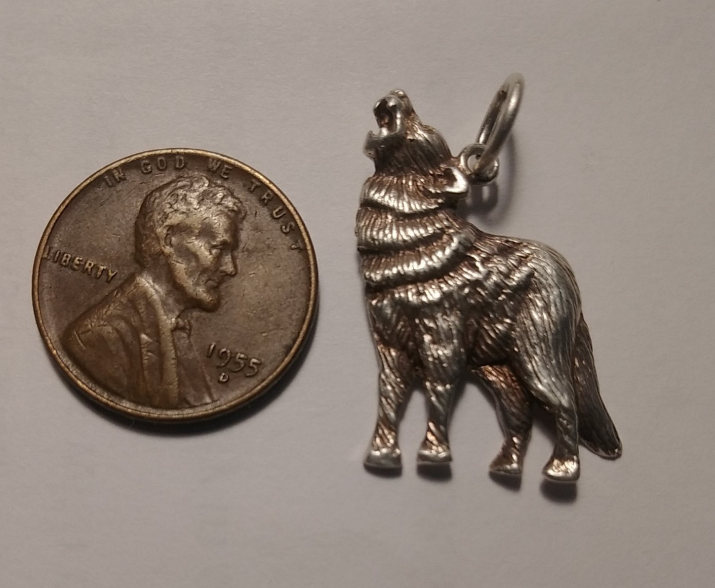 .925 sterling silver howling wolf charm necklace pendant with bail stamped .925