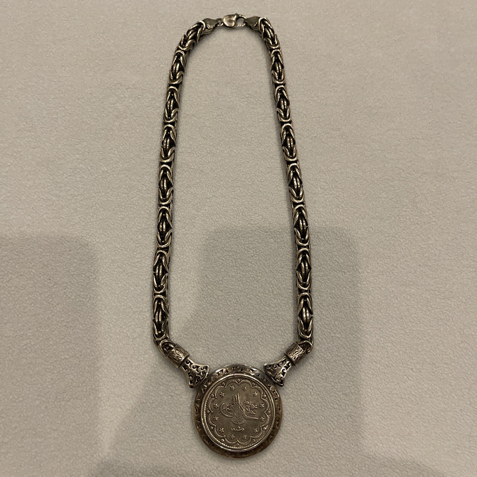 Heavy Estate Ottoman Empire silver coin 20 Kurush 1847 Necklace Turkey Turkish