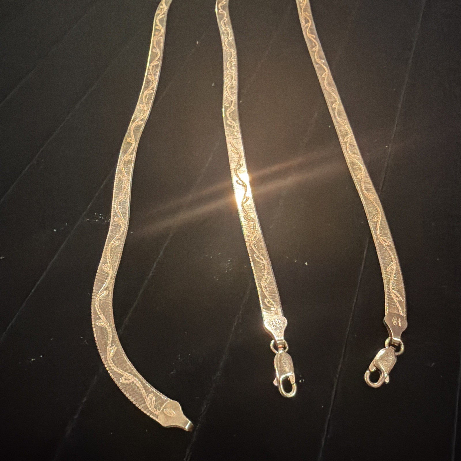 925 Sterling Silver 6mm Herringbone Rose Gold Flower Vine Necklace Bracelet Set