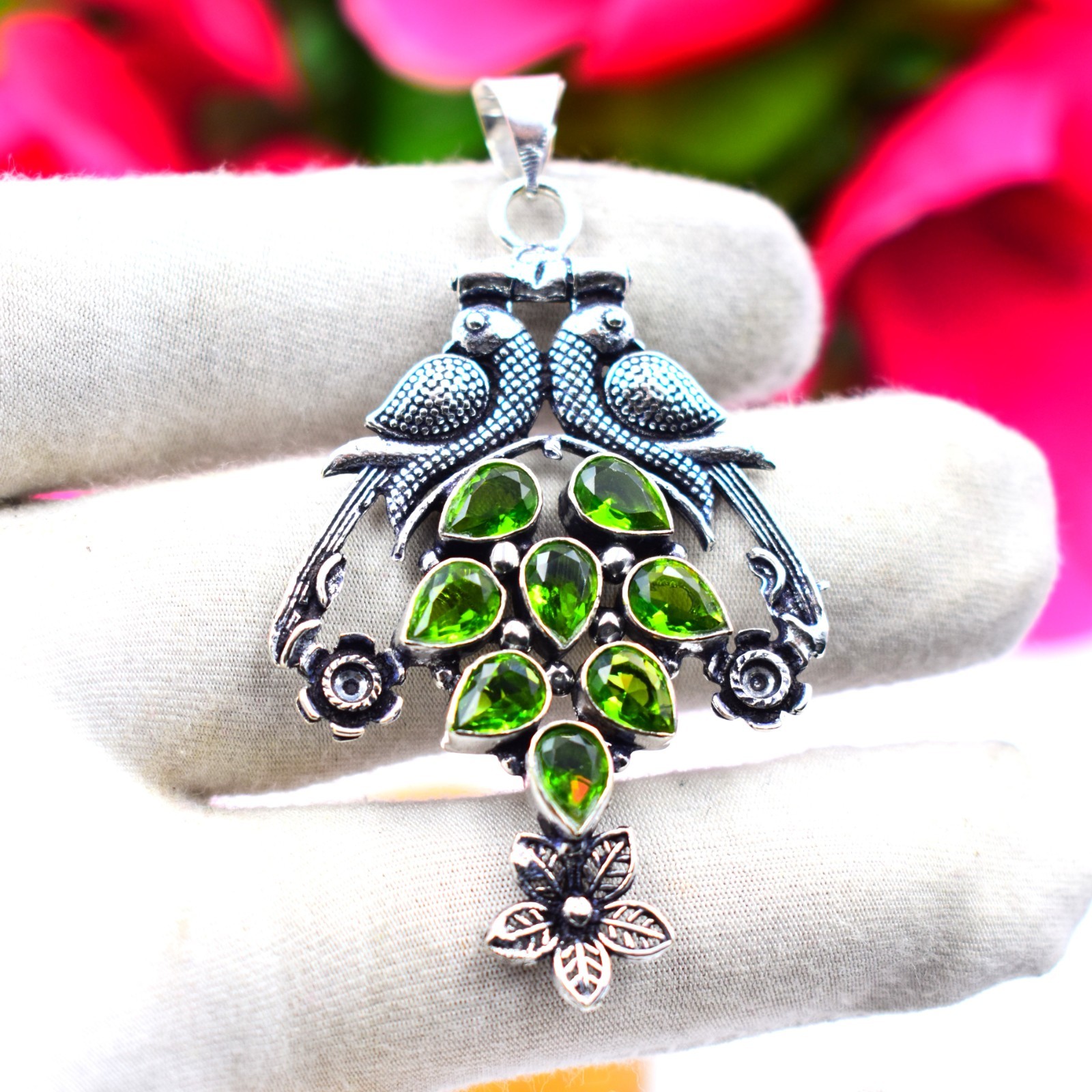 Green Peridot Gemstone Handmade 925 Sterling Silver Jewelry Pendant Size-2.5″