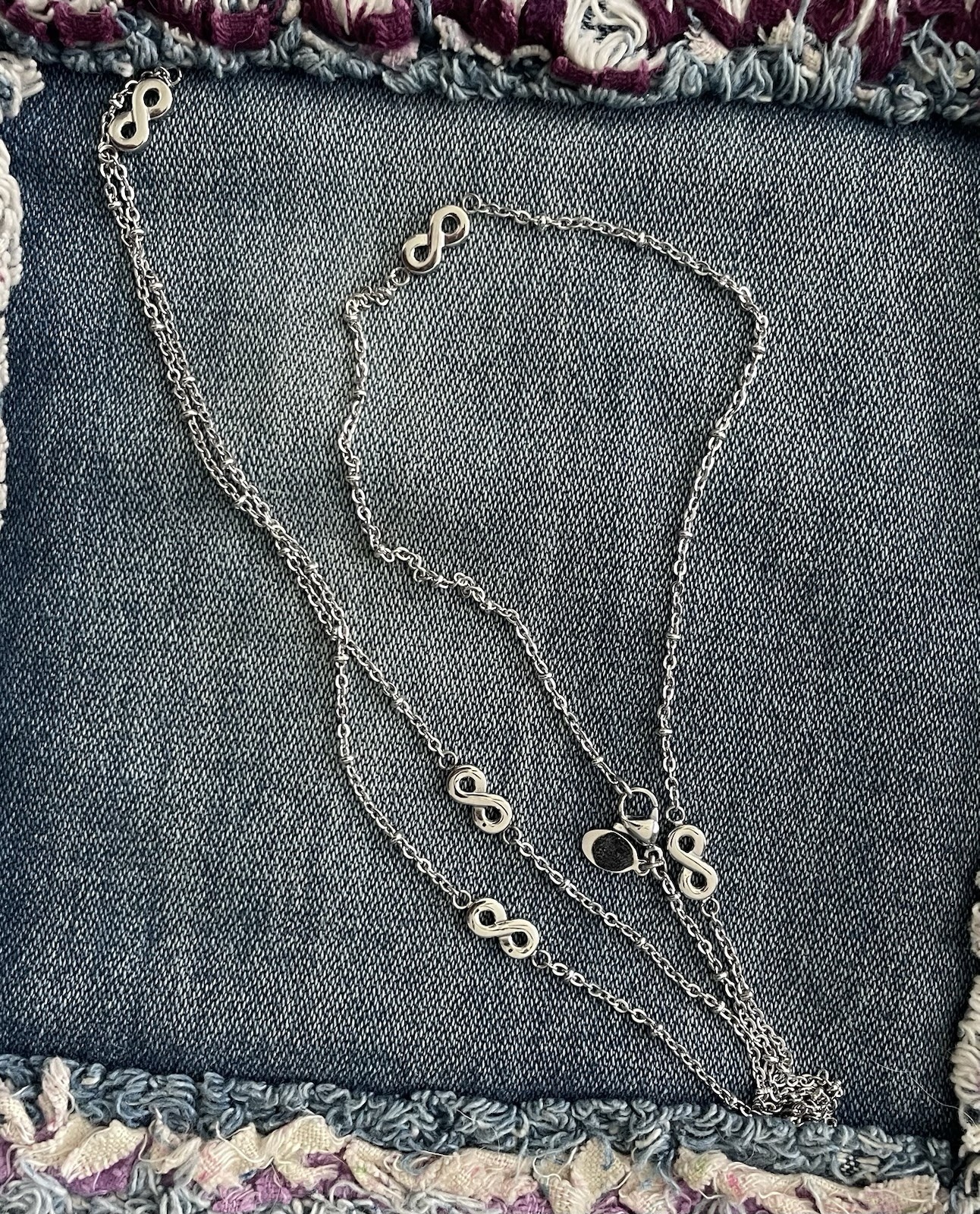 Long Silver Necklace with Infinity Symbols Sterling Silver