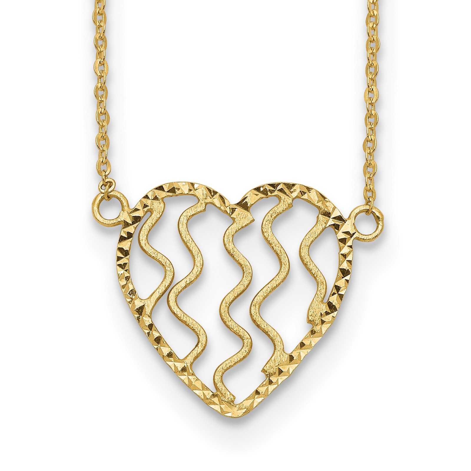 14K Polished Satin and Diamond-cut Heart 18 inch Necklace Chain Mens Womens