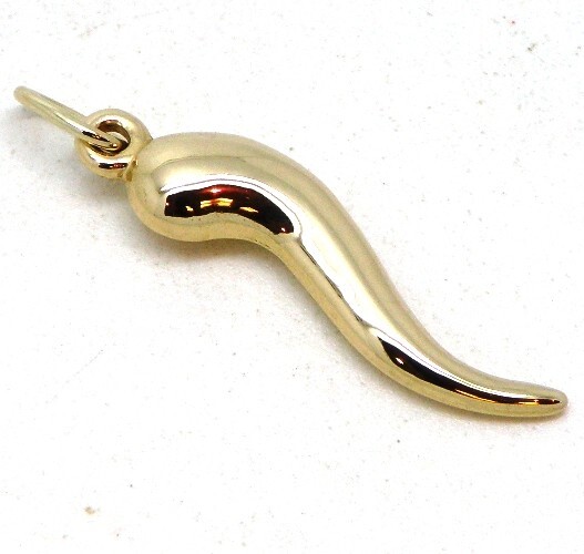 14k Yellow Gold Italian Horn Cornicello Good Luck Charm Pendant