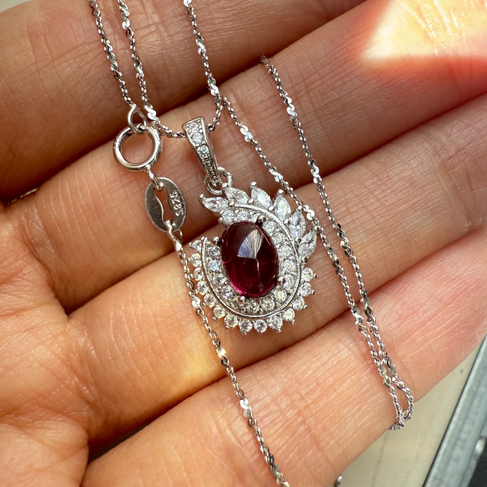925 Sterling Silver Necklace 7x5mm Natural Topaz Zircon Handmade Flower Chain