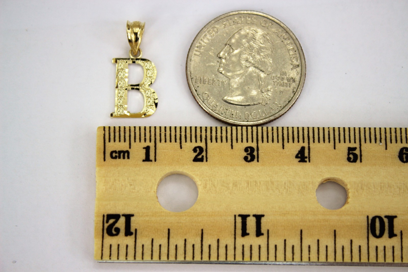10K Yellow Gold Small Initial Pendant Charm Diamond Cut A ~ Z Alphabet