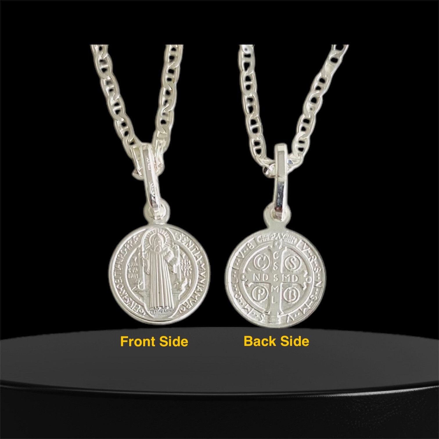 925 sterling silver Saint Benedict 10mm Pendant, 1.5mm Chain Necklace – P157