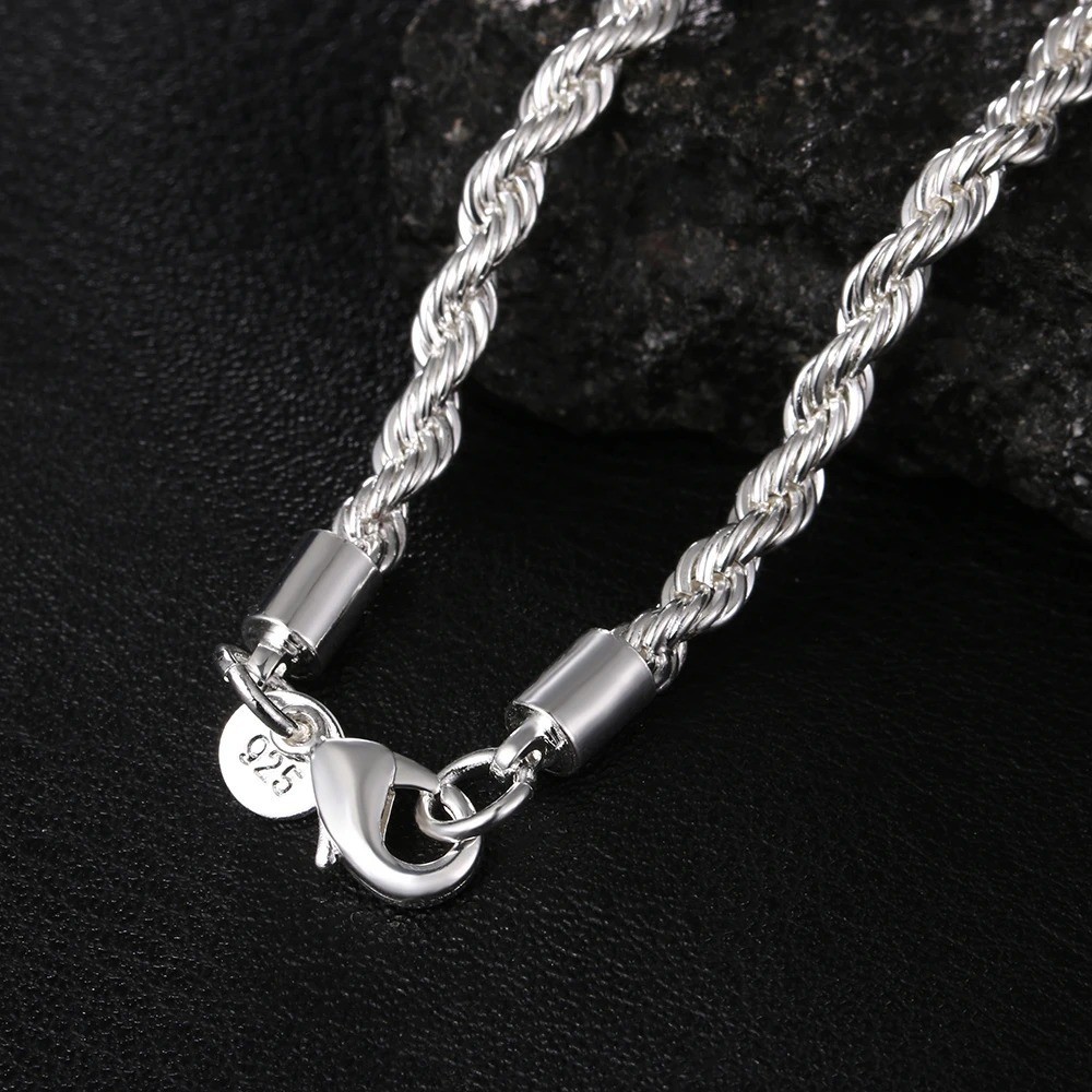 NEW 925 Sterling Silver Italian Rope Chain Men’s Necklace 4mm