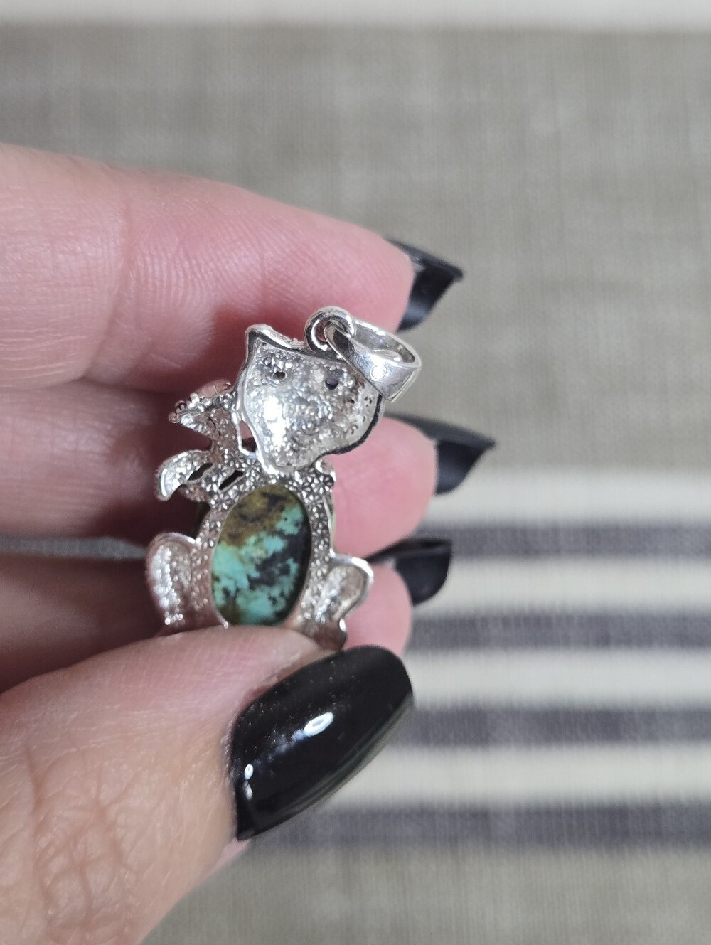 Cat Pendant NWT Turquoise Stone And 925 Sterling Silver