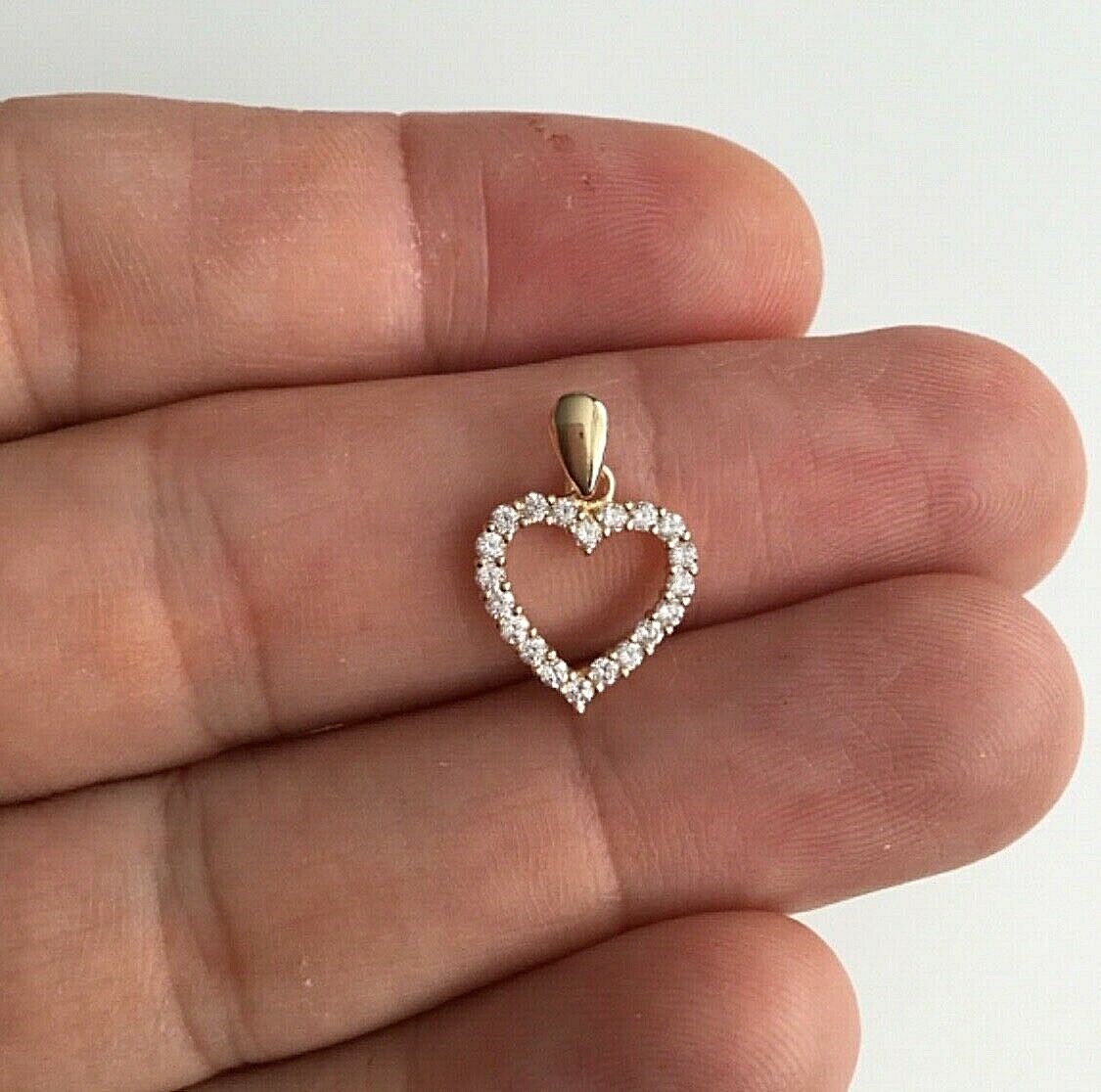 14K SOLID GOLD CZ HEART 16mm x 12mm PENDANT – 14K REAL GOLD HEART CHARM- PT0585