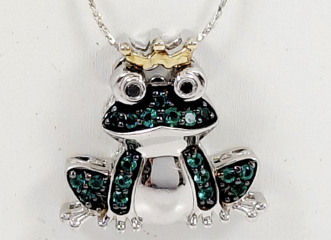 Aryan Jewels Frog Pendant 925 Silver & 14k Gold Accent with 18″ 925 Necklace