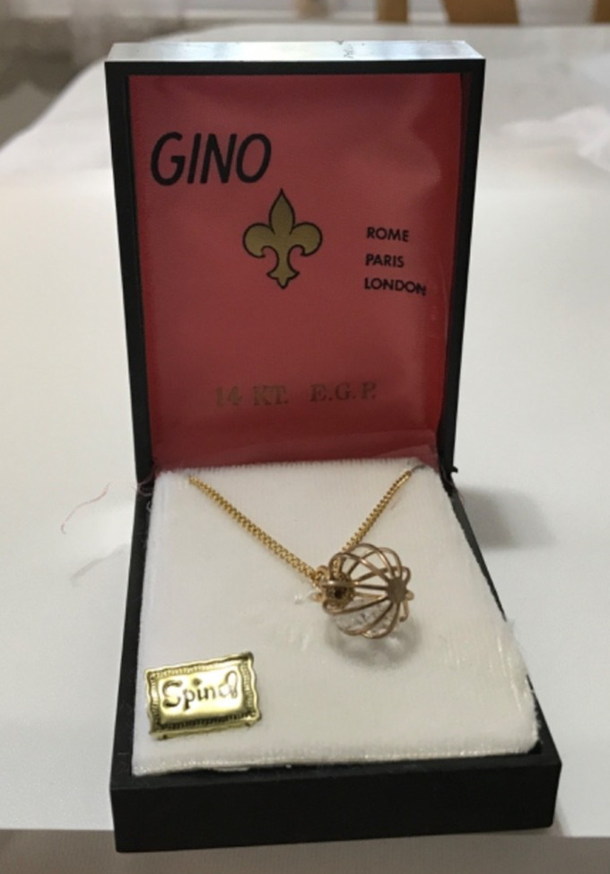 Vintage Spinel 14KT E.G.P. Caged Crystal Pendant Necklace In Original Box