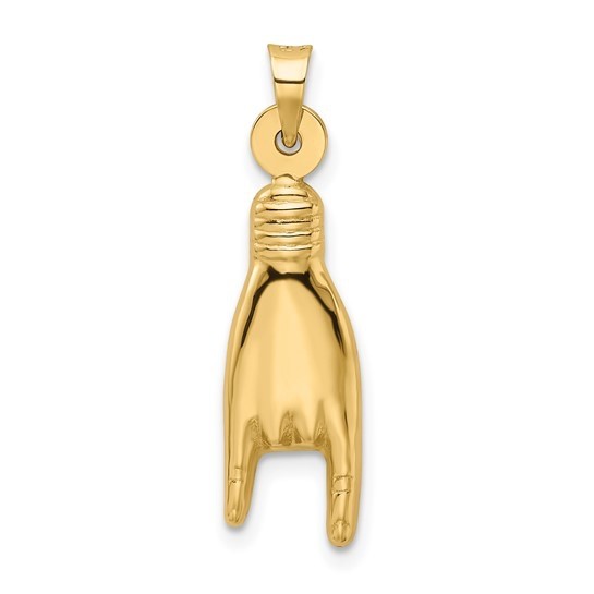 14K REAL Gold 3D Mano Cornuto Pendant, Gold Italian Lucky Hand Charm – 14K6392