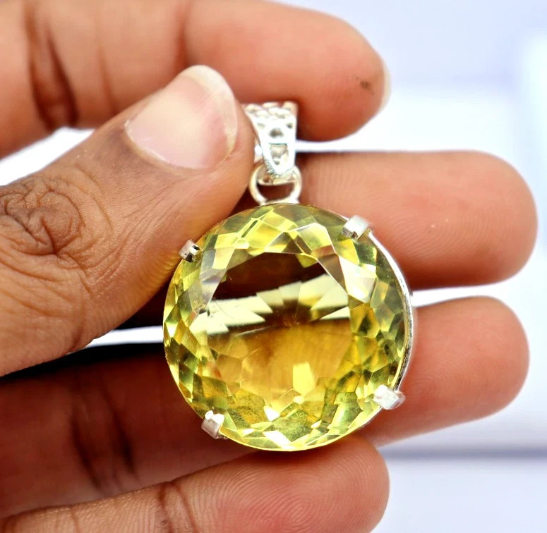 Natural Topaz 83 Ct Yellow 925 Sterling Silver Round Certified Gemstone Pendant