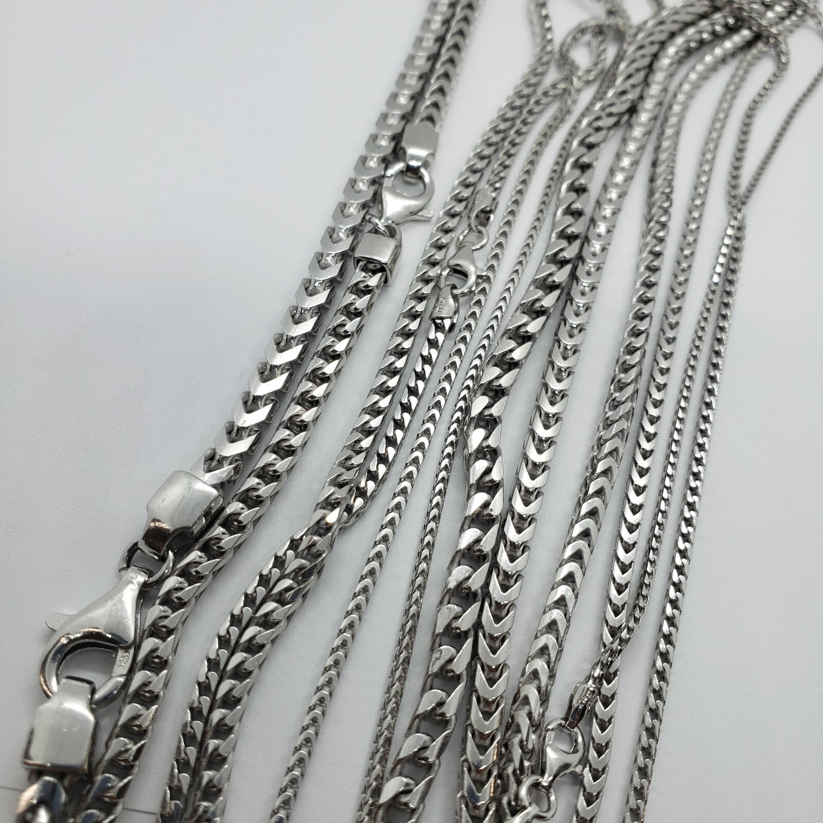 Sterling Silver Franco Chain Necklace Rhodium Finish Italy 1.5mm-4.5mm 16″-36″