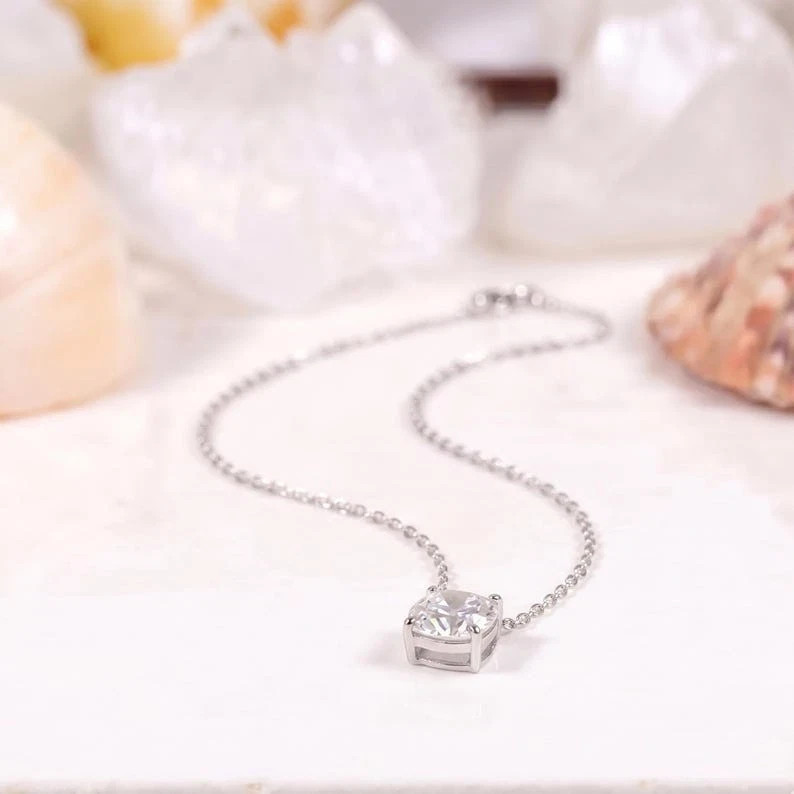 1Ct Cushion Cut Lab Created Moissanite Solitaire Pendant Necklace 18″ 925 Silver