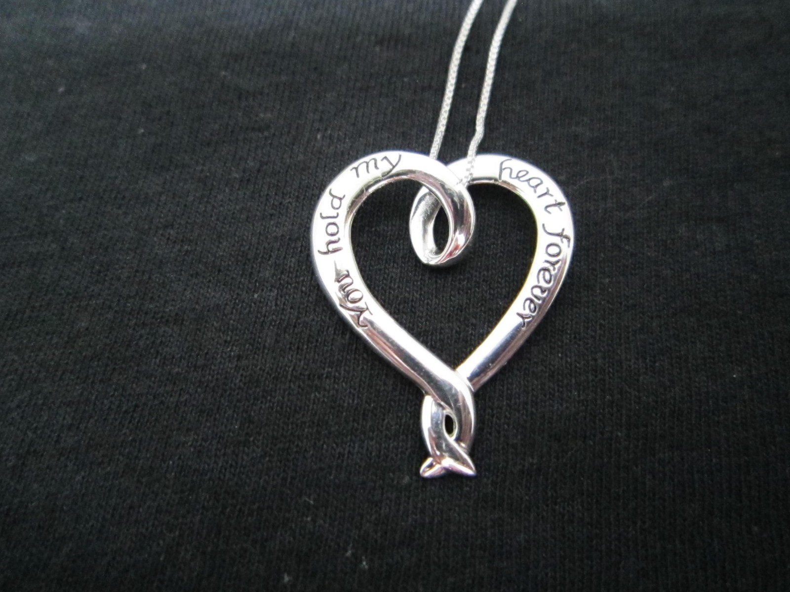 .925 Sterling Silver “You Hold My Heart Forever”, Heart Pendant Necklace, 18″