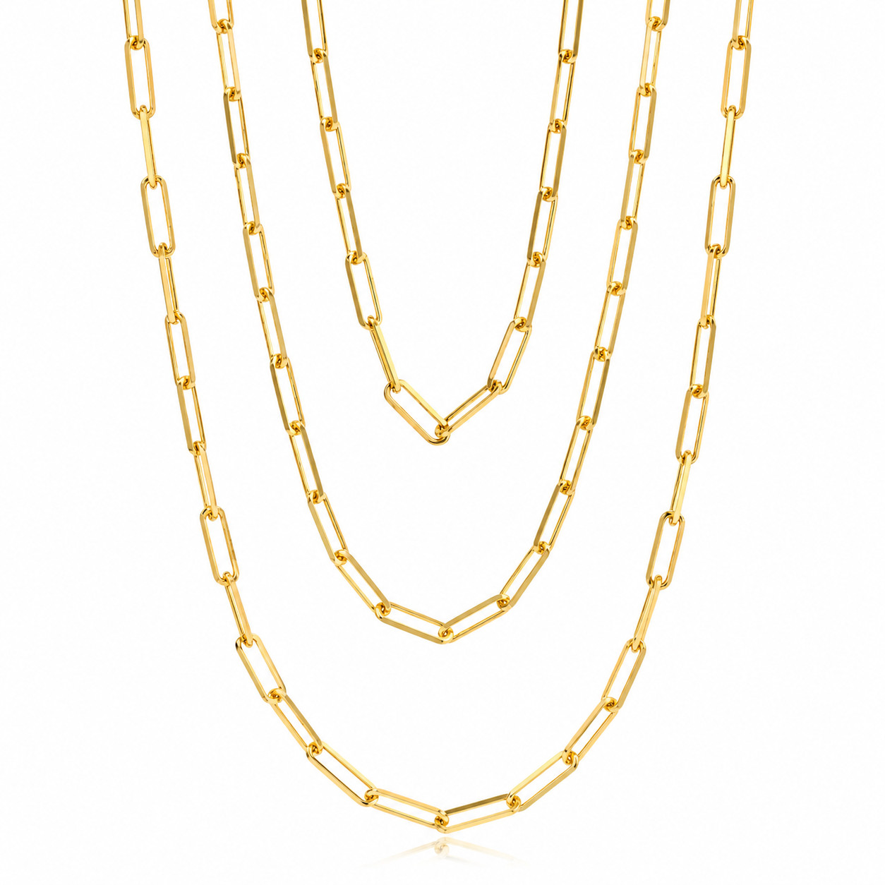 18ct Gold Plated 925 Sterling Silver Triple Layer Paperclip Chain Necklace