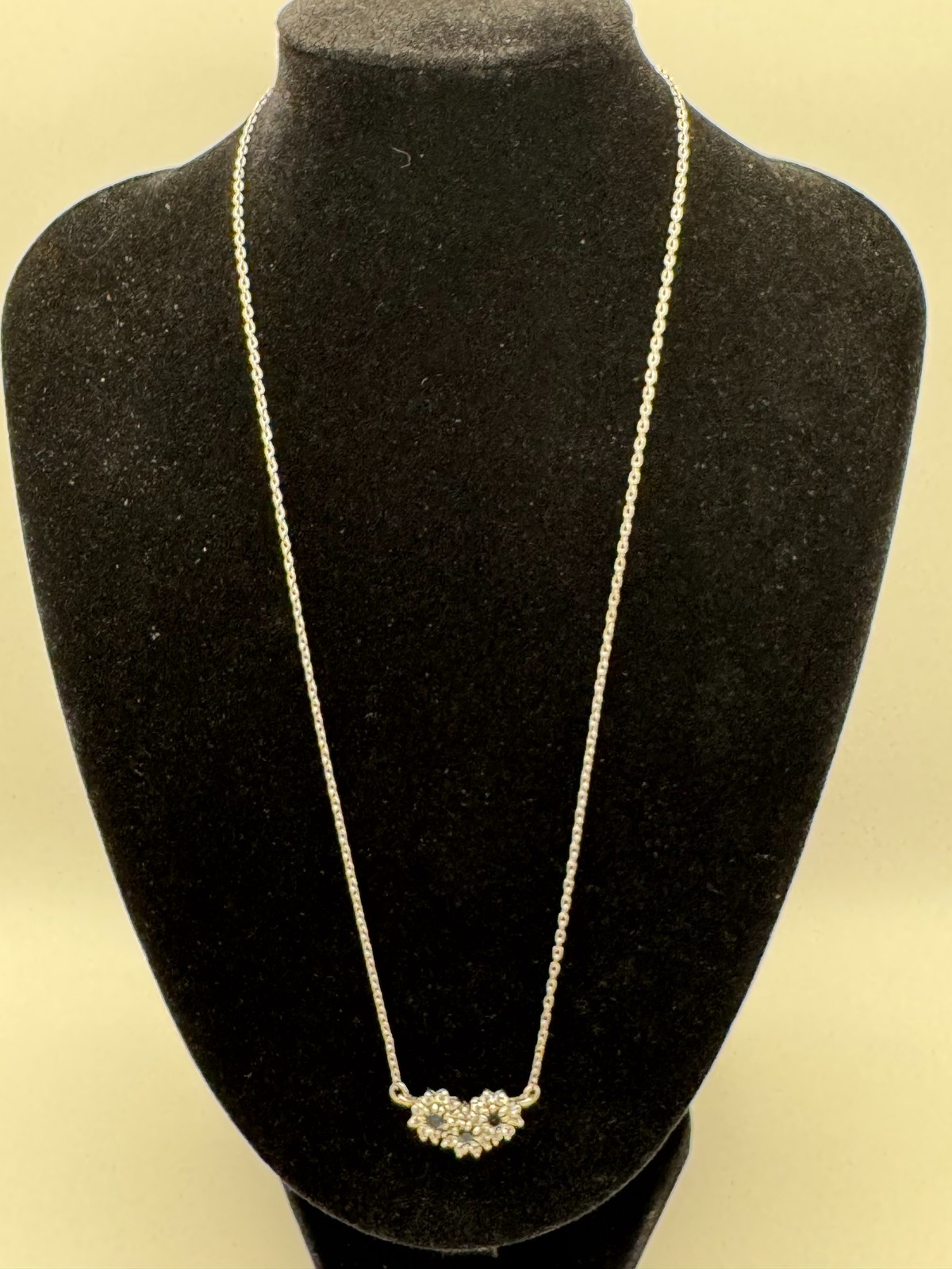 Nikolas Sterling Silver Necklace 17 In Black Clear Stone Cluster Pendant Vintage