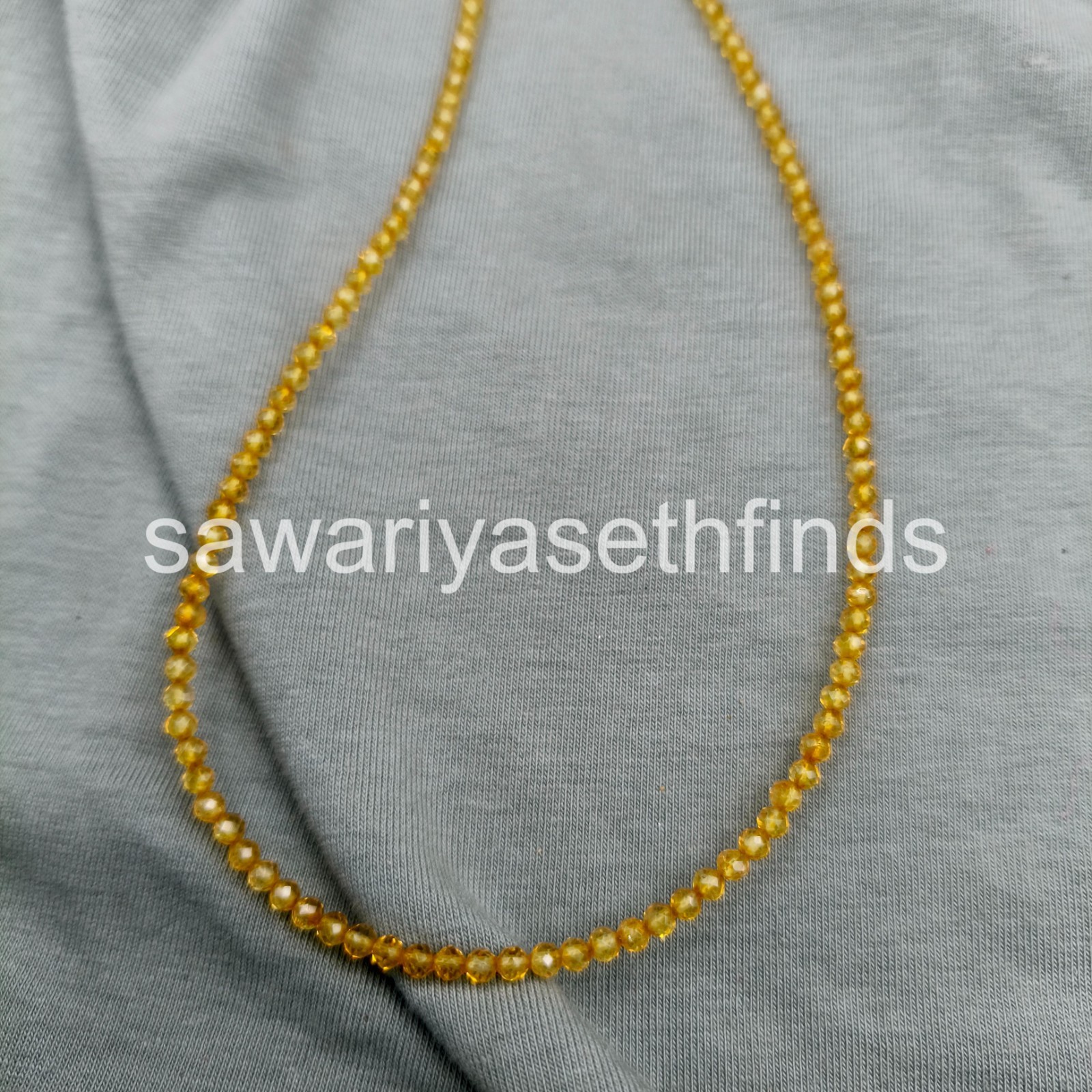 Handmade Yellow Topaz 3mm Faceted Necklace, Sterling Silver Clasp, November Birt